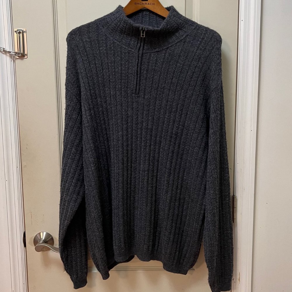 Peruvian Connection Men's XL 80% Baby Alpaca/20% Wool L/S Qtr Zip Sweater. Grey